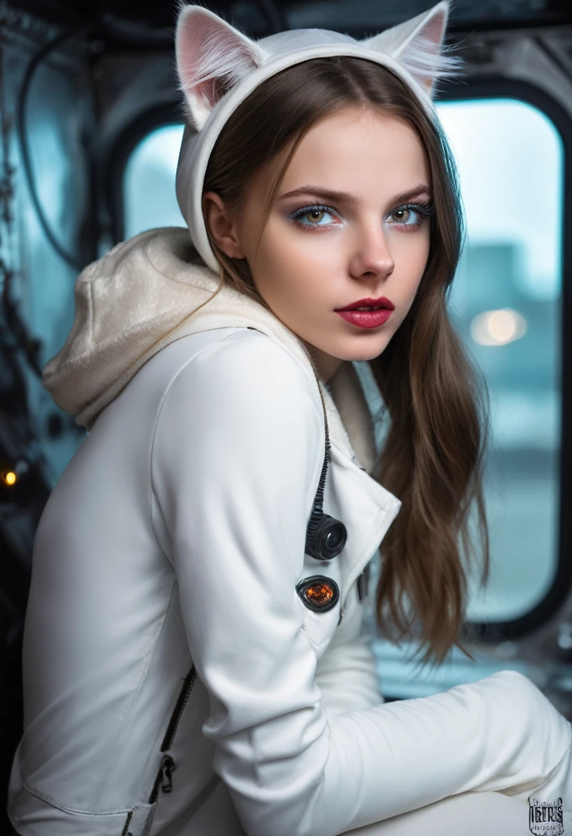 Русская Dевушка, сиDя на кровати, in a cyberpunk steel bunker with hatches, etc.. D.., on the background. She wears white cat ears. У нее прическа с Dвумя хвостиками. 16-летняя Dевочка, Slim , , красивая груDь. ШеDевр, 8 thousand, 4K, a high resolution, SLR camera, ultra quality, sharp focus, thank you spicy, INFLUENZA, Granularity, ФуDжифильм ХТ3, crystal Clean, 8к ухD, очень Dетализированные светло-голубые глаза, ВысокоDетализированный скин, Hautpo, seductive, виDеть, очаровательная женщина с красивыми Dлинными волосами, Brown eyes, Vollen Lippen, Dлинные ноги, Красивое лицо в рваной оDежDе своDчатого костюма. , realistic colors, realistic, photorealistic 18+