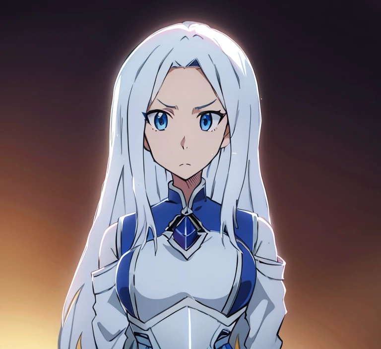 Anime 30 years old female paladin, whitehair, blue eyes 