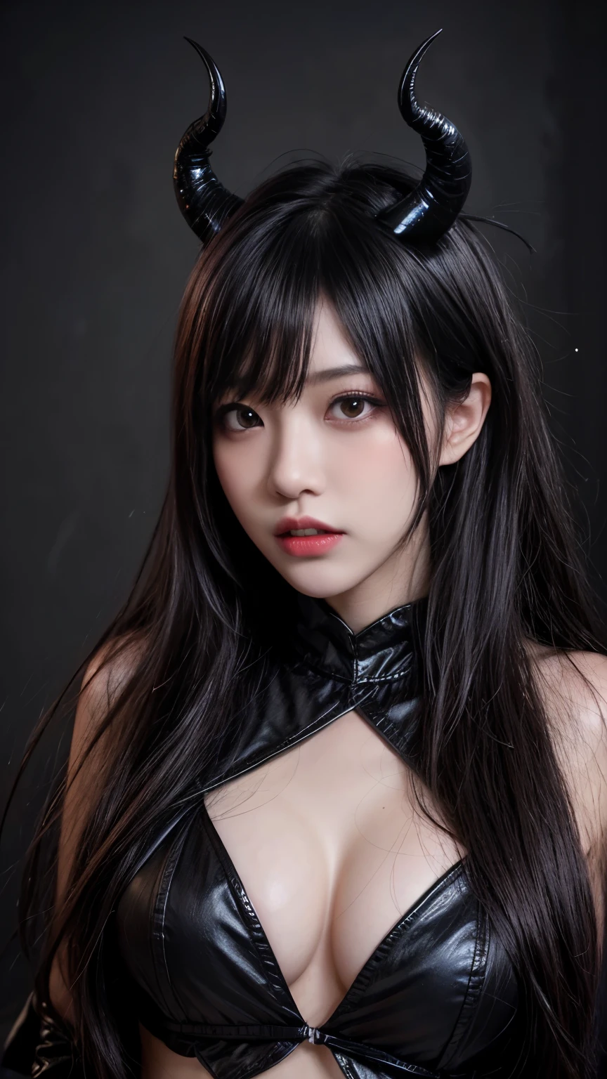 background(Black Night Sky,Big Moon),Woman close up,Wearing a white shirt、Purple Hair,Very long hair,very thick braids,Purple eyes,big 、realistic girl rendering, 8k artistic german bokeh, Enchanting girl, Realistic girl, Gurwitz, Gurwitz-style artwork, Girl Roleplay, Realistic 3D style, cgstation Popular Topics,, 8K Portrait Rendering,(truth,truth:1.4),Wear pink pajamas,巨big ,Sparkling eyes,Purple eyes、(highest quality,4K,8k,High resolution,masterpiece:1.2),Very detailed,(Realistic,photoRealistic,photo-Realistic:1.37),Mythical monster,Beast-like creature,Muscular,Six big legs,Stand like a gorilla,Red fur covering the body,two big horns,Drill teeth,Sharp Claws,Huge shape,Burning Fire Magic,Energy aura,A threatening presence,Glowing Eyes,Intimidating posture,dark environment,Smoke-filled air,Ominous Shadow,Majestic and fierce,Explosive power,Vibrant colors,bold,Horror art style,Moving configuration,Dramatic lighting,Rib Layer,large sharp teeth,Sharp Edges,Very detailedスケール,Burning Crack,Burning Flames,Furious look,Burning with anger,Surrounded by sparks and embers), Scared, dark, spooky, Underwater mist liquid swirling cavity, highest quality, Front view, Satanic, 18 year old asian girl、Liu Wen, Shaved eyebrows, With big black ram horn, , A large snake with slimy tentacles wrapped around its shoulders. Moody and dramatic lighting, Lang Yun, storm, lightning, Smoke and Fog Environment, Fuzzy smoke background, Wide-angle shot, Wide-angle shot, elevation, Extreme angle shot, Vignette, Unrealistic Nightmare,