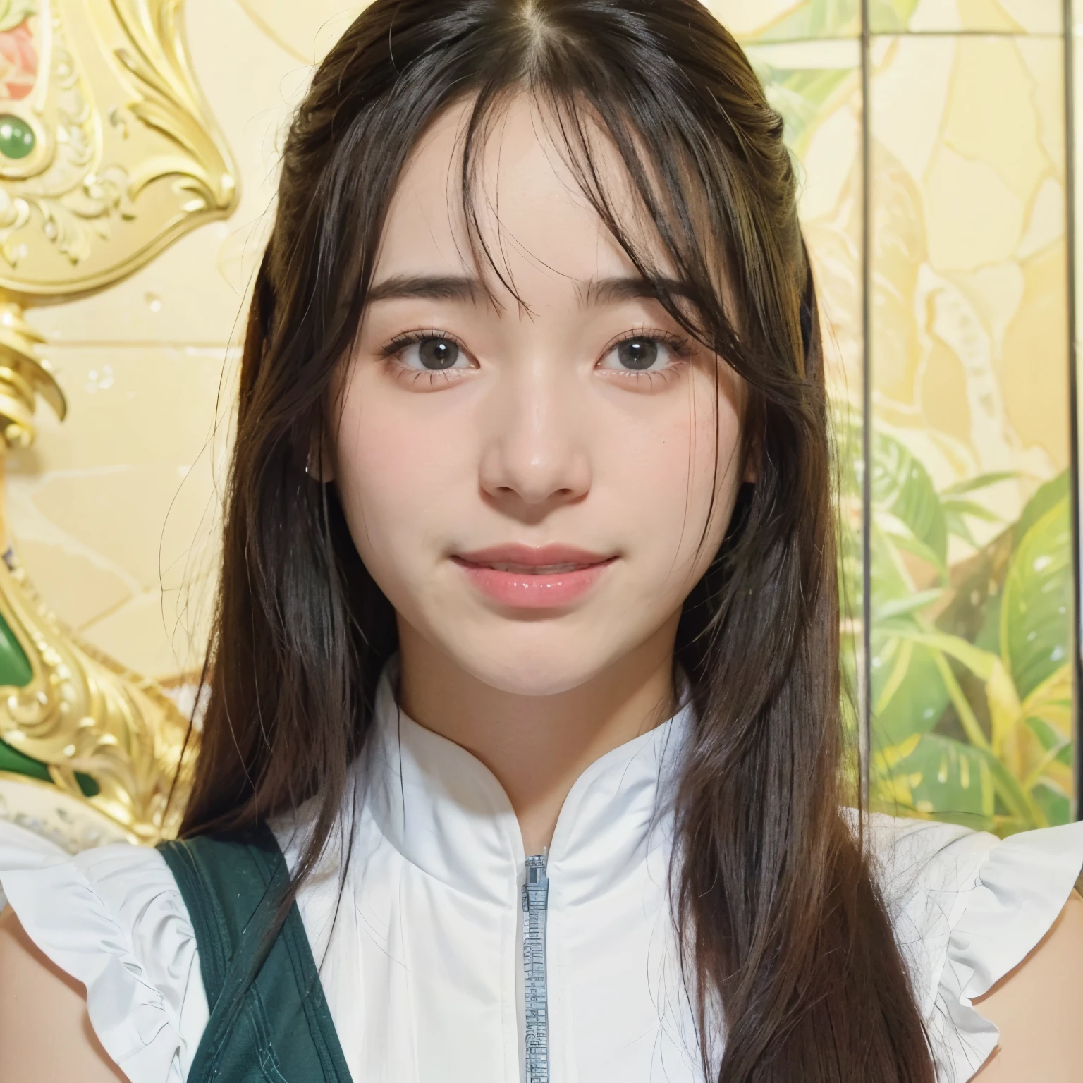 (realistic,photo-realistic:1.37),(best quality,4k,8ก,height,Masterpiece:1.2),very detailed,ดวงตาและใบหน้าที่very detailed,Beautifully detailed eyes,Beautifully detailed lips,long hair,red hair,blue eyes,realistic clothes,green clothes,smile,Konoha background, red lips