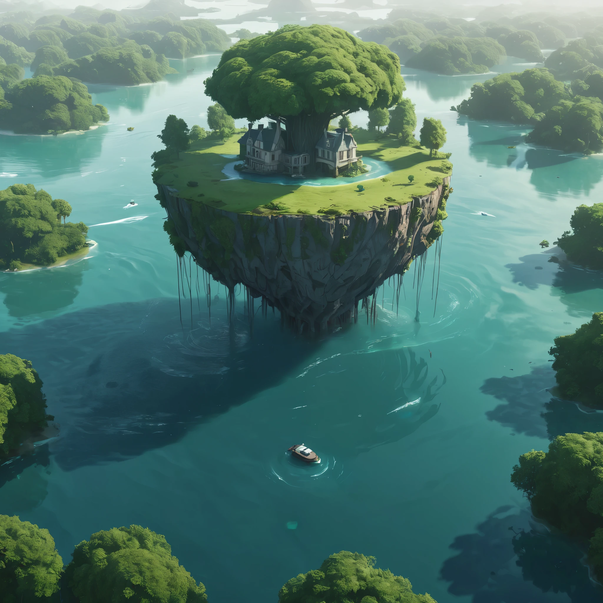 a small island in the middle of a body of water, the best on cgsociety, atla, james chadderton, header text”, mansion, groot, 2030s, whitesmith