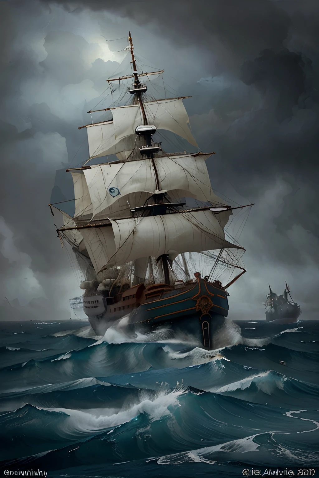 ship in stormy sea, Aivazovsky