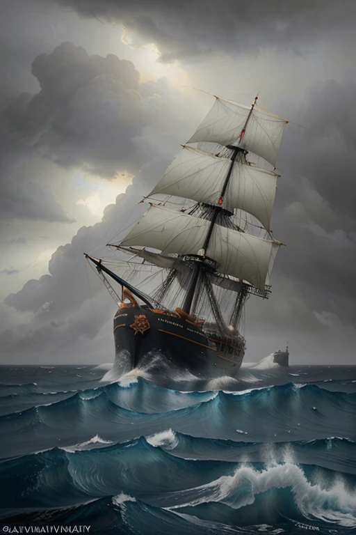 ship in stormy sea, Aivazovsky