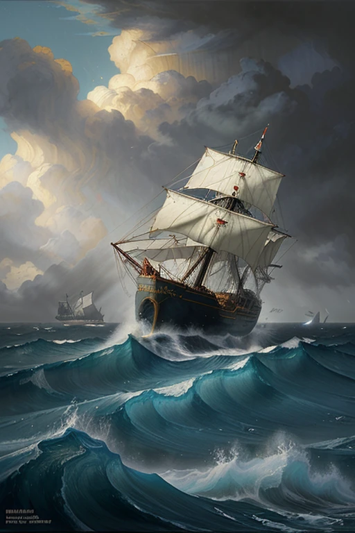 ship in stormy sea, Aivazovsky