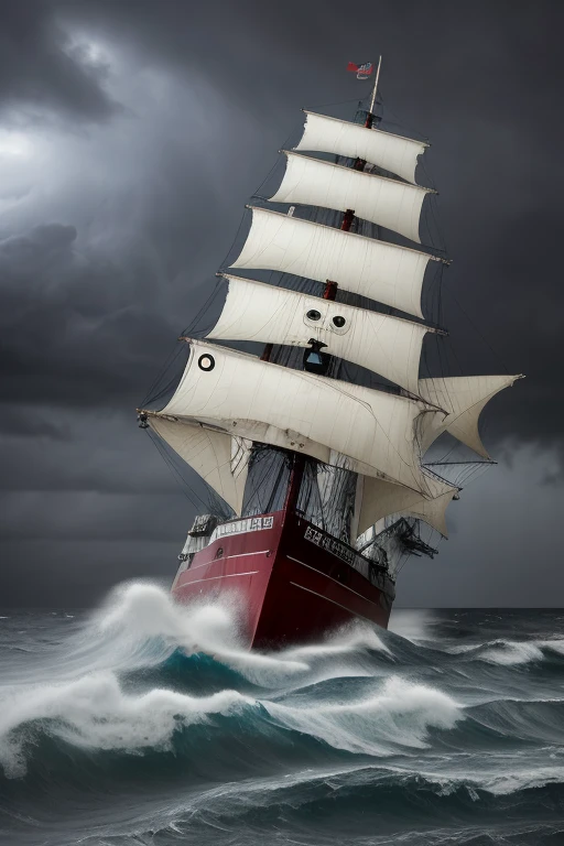 ship in stormy sea, 