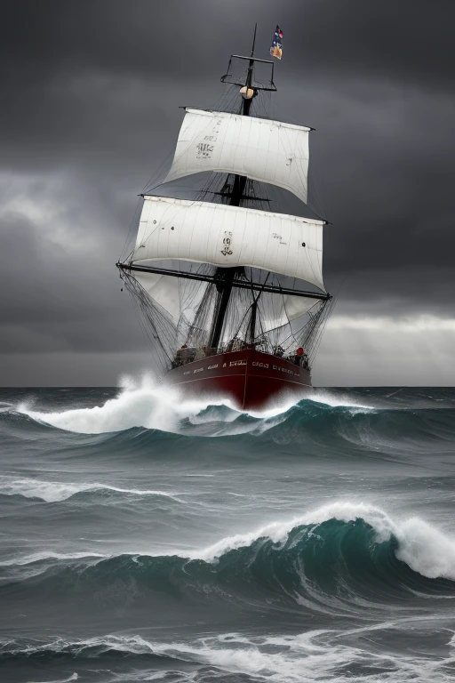 ship in stormy sea,