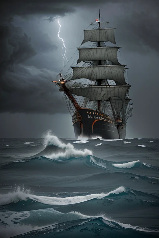 ship in stormy sea,
