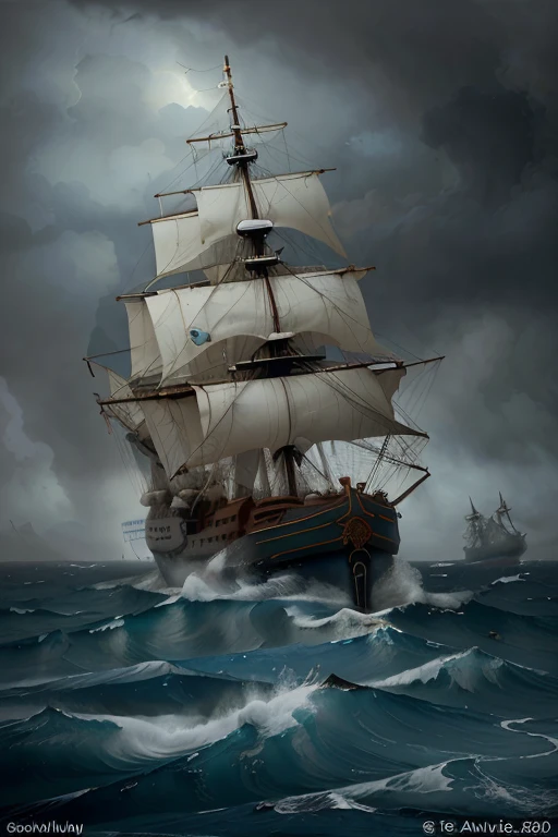 ship in stormy sea, Aivazovsky