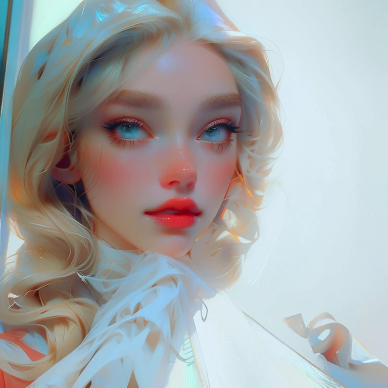 (Obra Prima, Melhor Qualidade, 4K, Realista), Litografia realista, blonde woman with bright red lips and a white blouse posing for a photo, alexa grace, cabelo loiro e olhos grandes, amoranto, com cabelo branco curto, imagem de perfil, garota de cabelos brancos perfeita, young beautiful amoranto, profile picture with headshot, imagem vazada, usando um top cropped sexy, vestindo collant branco, selfie de uma jovem