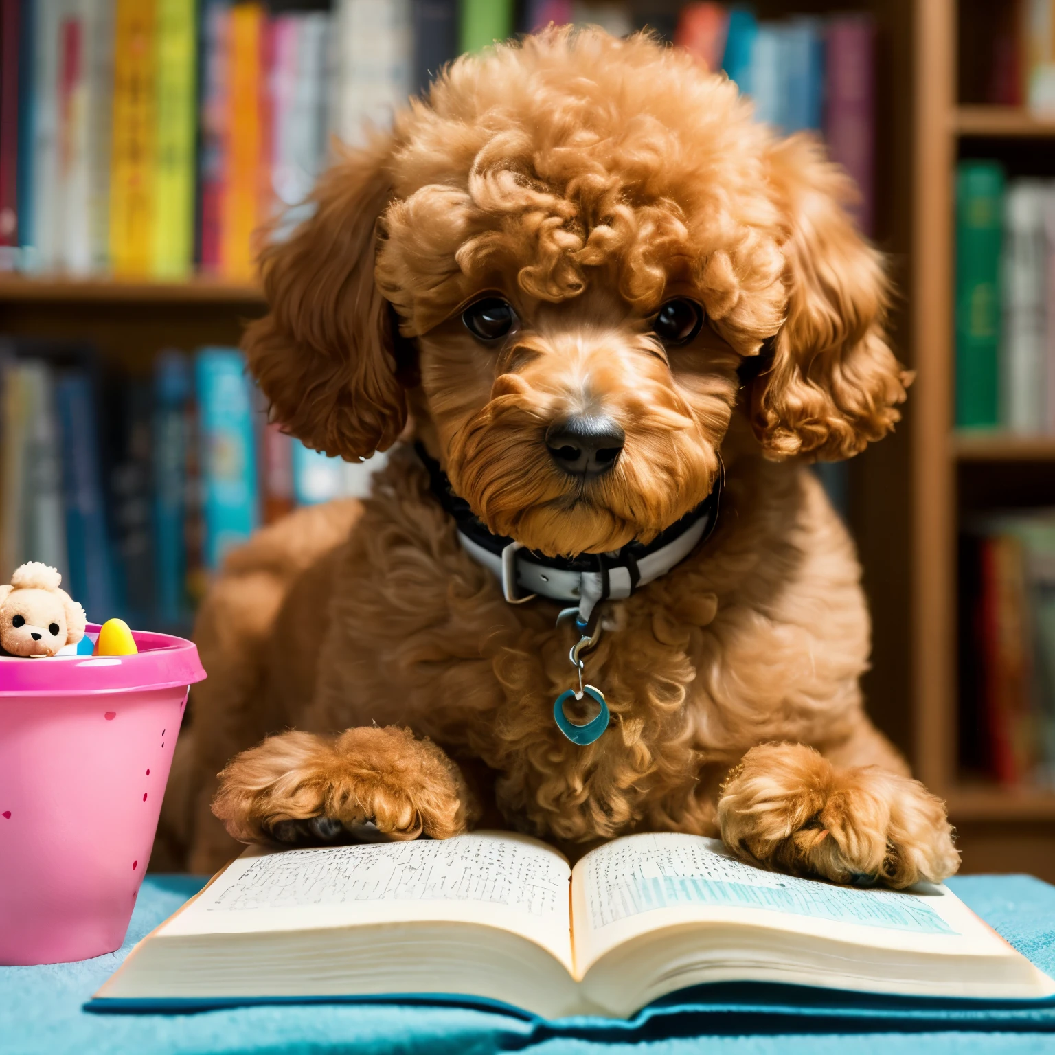 A Toy Poodle reading a book