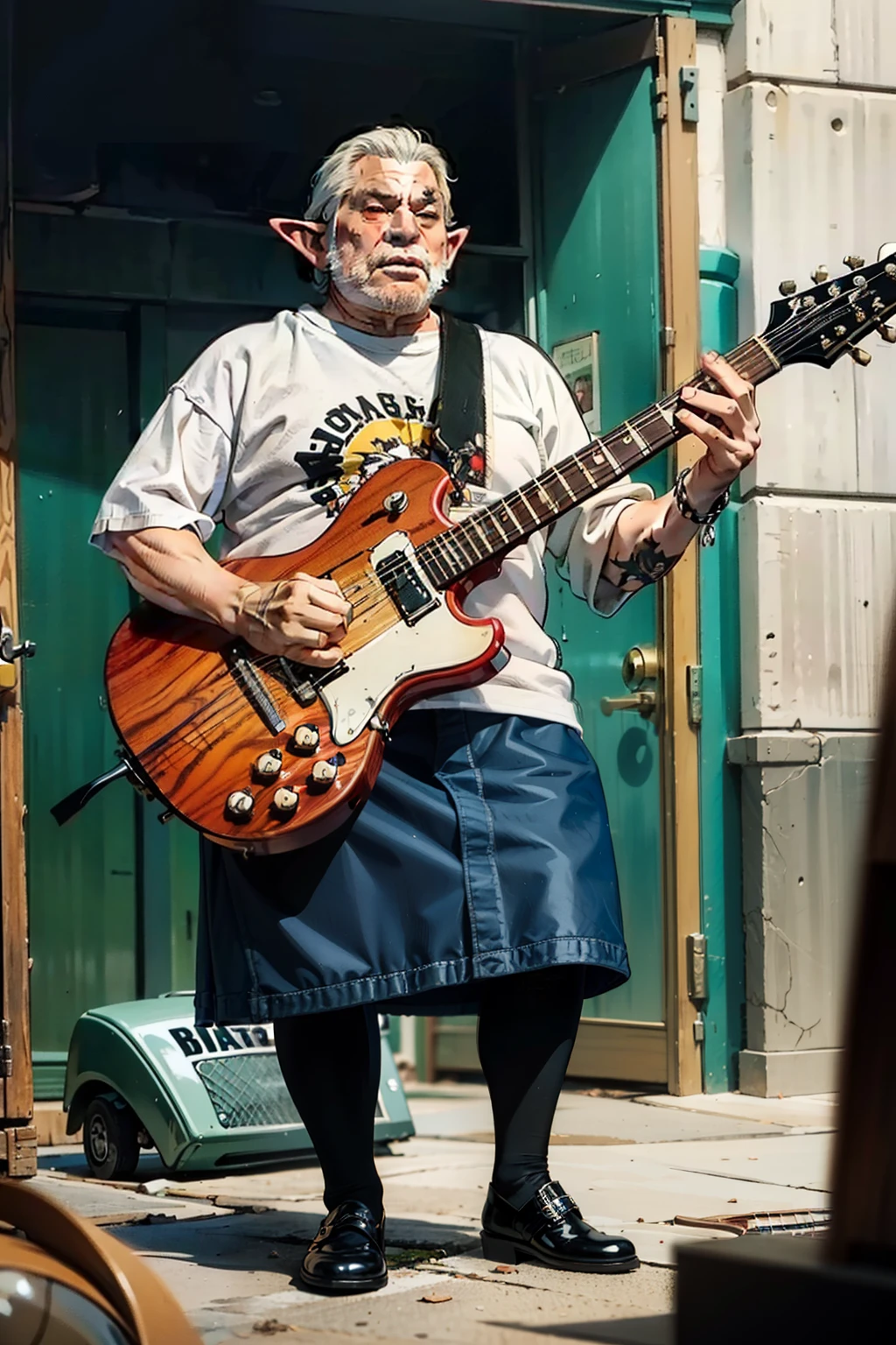 A man half-breed between elf and dwarf who neither grew too big nor too small, tem poderes do vento e do metal, e destroi o mundo com uma guitarra que solta vendo e foi feita na forja do submundo gelado