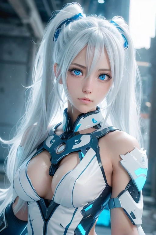 amazing quality, hyper detail, hyper realistic,
girl, very long hair, twin tail hair style, white hair color, dodger blue eyes color, perfect body, perfect face detail, ultra detailed eyes, ultra detail face, ultra detailed skin,
wearing fantastic full body nano armor, necklace,
stylish poses,