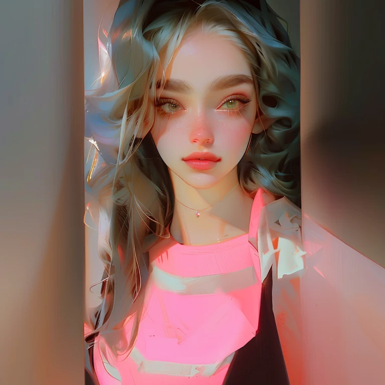 (Obra Prima, Melhor Qualidade, 4K, Realista), Litografia realista, um close de uma mulher com cabelos longos e uma blusa rosa, Lorena Avarez, Mulher de 20 anos de Cuba, linda mulher mexicana, ela tem cerca de 1 5 anos, ela tem cerca de 1 6 anos, ela tem cerca de 17 anos, ela tem cerca de 18 anos, ela tem cerca de 1 5 anos