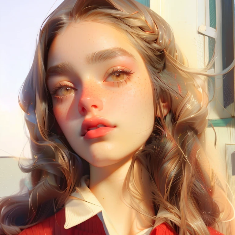 (Obra Prima, Melhor Qualidade, 4K, Realista), Litografia realista, Woman with long hair and a red sweater posing for a photo, de 19 anos, imagem de perfil, foto de perfil, portait photo imagem de perfilture, 1 6 anos, 18 anos de idade, ela tem um rosto fofo, she is about 1 6 anos, garota jovem e fofa, namorada russa, Dasha Taran, imagem de perfil