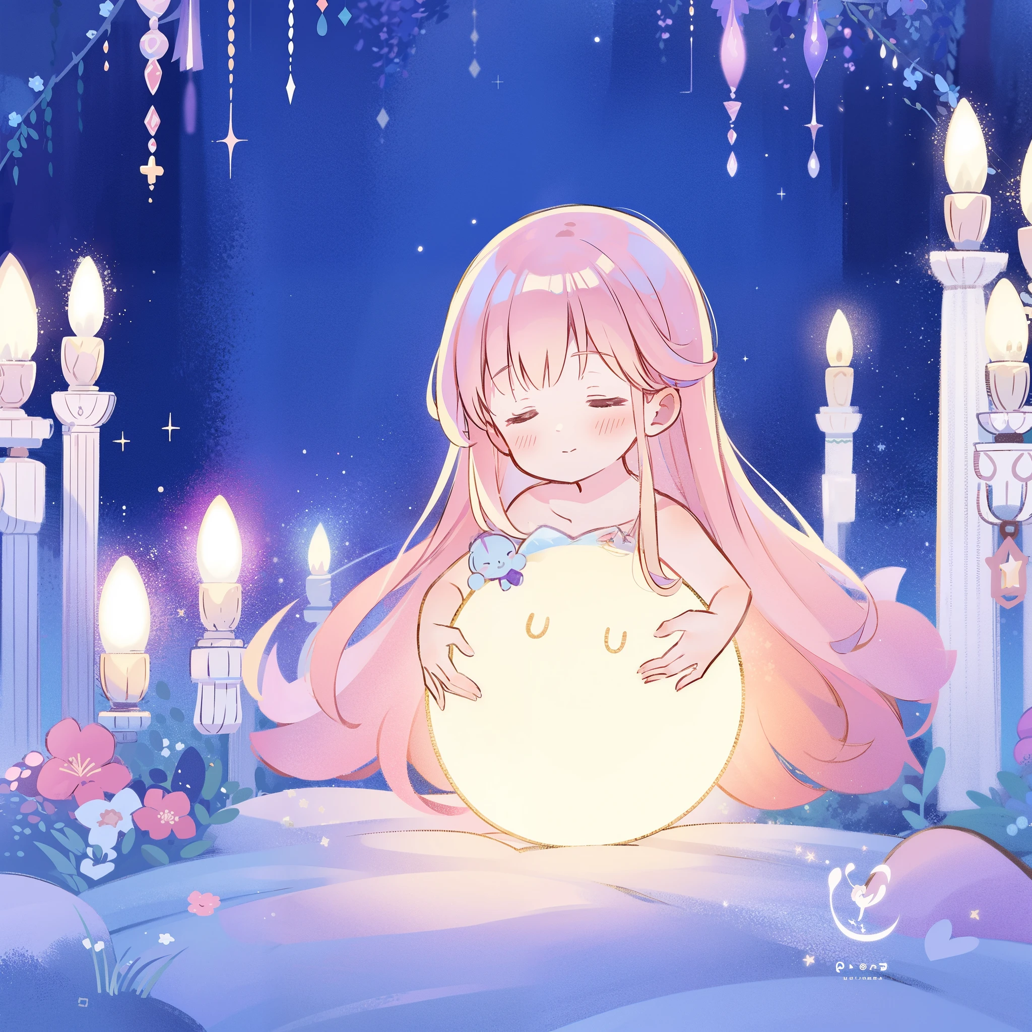 complex background, wishing star background, a woman wearing an ethereal mystical pink translucent dress that reflects the stars, dreamy, peaceful, serene composition, glowing stars, glowing, perfume promo art, mystic, complex drawing, highly detailed, Covergirl brand, promo art, artistic rendition, ethereal, starry night, midjourney style