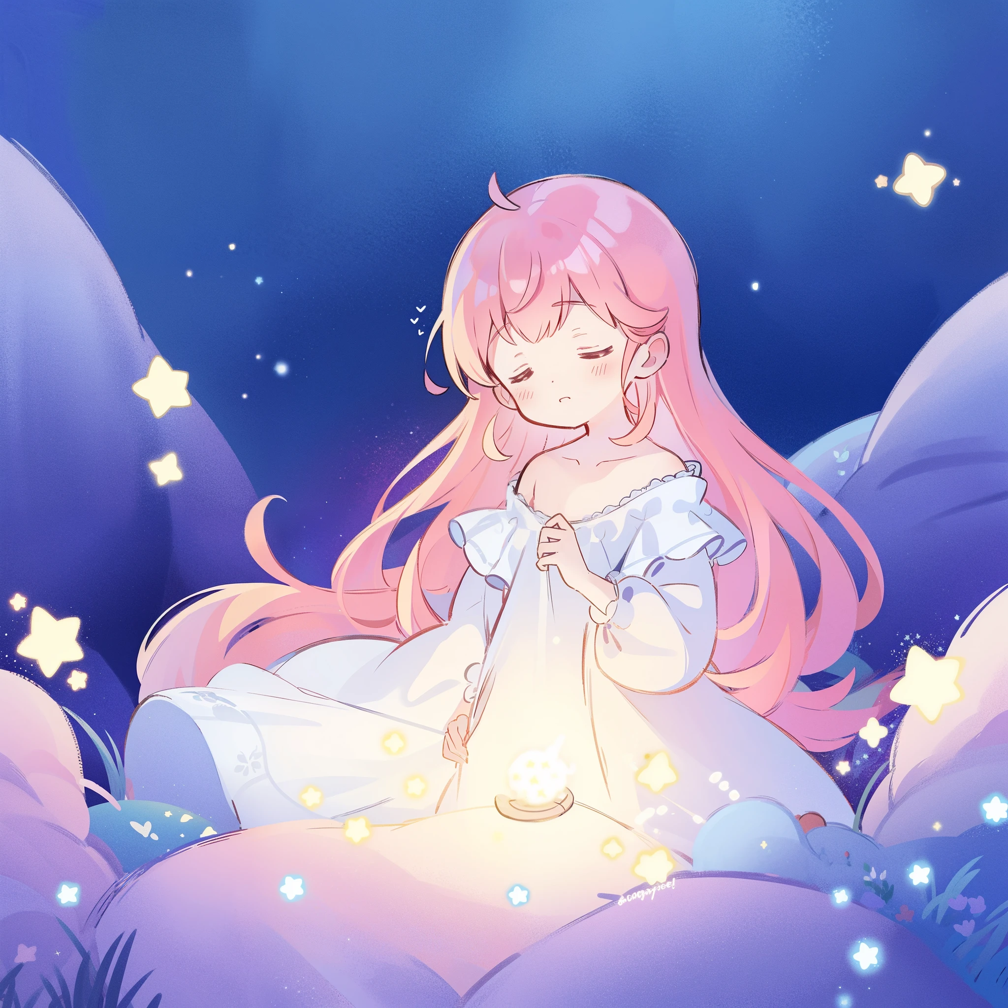 complex background, wishing star background, a woman wearing an ethereal mystical pink translucent dress that reflects the stars, dreamy, peaceful, serene composition, glowing stars, glowing, perfume promo art, mystic, complex drawing, highly detailed, Covergirl brand, promo art, artistic rendition, ethereal, starry night, midjourney style