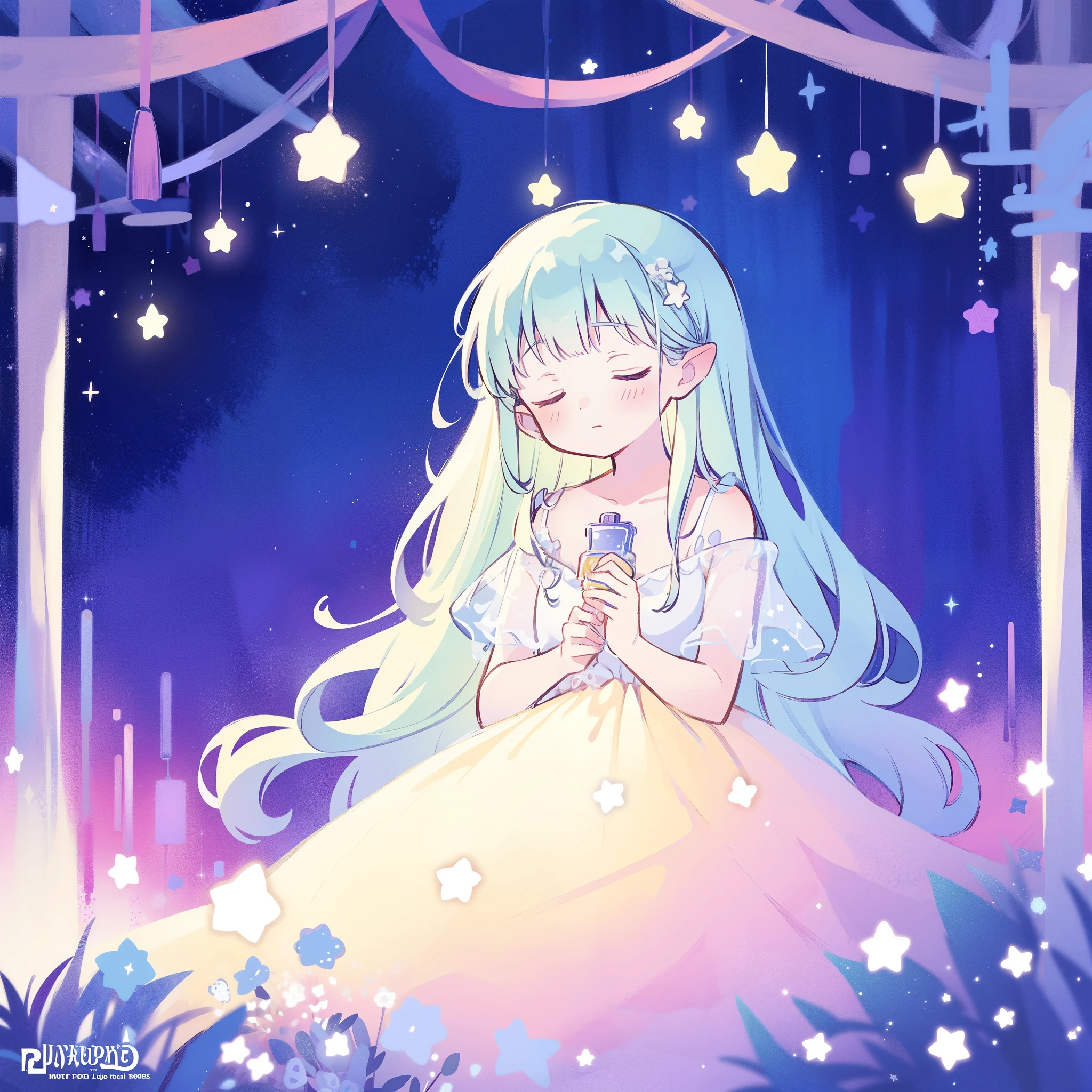 complex background, wishing star background, a woman wearing an ethereal mystical pink translucent dress that reflects the stars, dreamy, peaceful, serene composition, glowing stars, glowing, perfume promo art, mystic, complex drawing, highly detailed, Covergirl brand, promo art, artistic rendition, ethereal, starry night, midjourney style