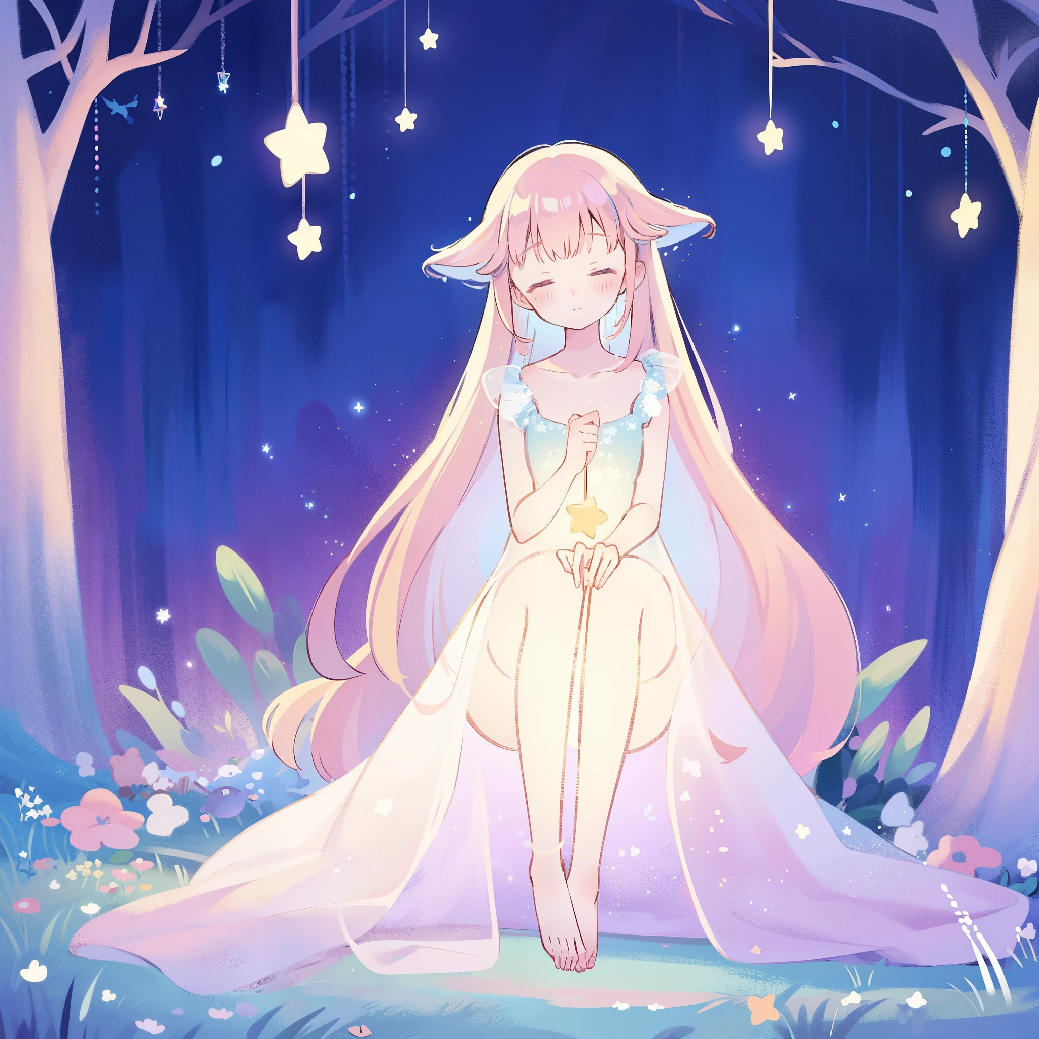complex background, wishing star background, a woman wearing an ethereal mystical pink translucent dress that reflects the stars, dreamy, peaceful, serene composition, glowing stars, glowing, perfume promo art, mystic, complex drawing, highly detailed, Covergirl brand, promo art, artistic rendition, ethereal, starry night, midjourney style
