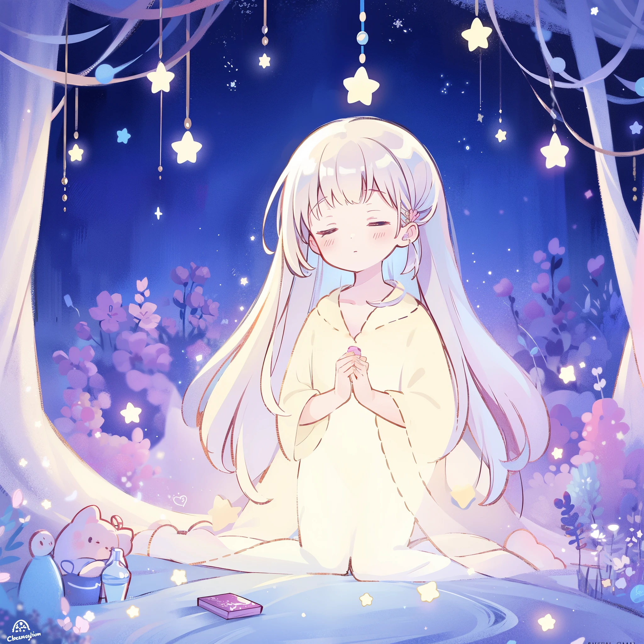 complex background, wishing star background, a woman wearing an ethereal mystical pink translucent dress that reflects the stars, dreamy, peaceful, serene composition, glowing stars, glowing, perfume promo art, mystic, complex drawing, highly detailed, Covergirl brand, promo art, artistic rendition, ethereal, starry night, midjourney style