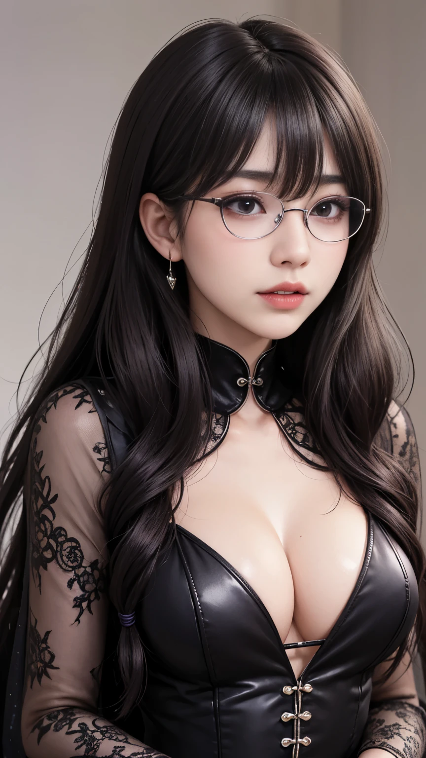 background（Black Night Sky，Big Moon），Woman close up，Wearing a white shirt、Purple Hair，Very long hair，very thick braids，Purple eyes，big 、((((Glasses))))、realistic girl rendering, 8k artistic german bokeh, Enchanting girl, Realistic girl, Gurwitz, Gurwitz-style artwork, Girl Roleplay, Realistic 3D style, cgstation Popular Topics,, 8K Portrait Rendering,（Faithfulness，Faithfulness：1.4），Wear pink pajamas，巨big ，Sparkling eyes，Purple eyes、Two Girls、highest quality、Super detailed、4K、Japanese、Captivating beauty、Attractive adult woman、Beautiful woman、Cool girl、evil female、Brainwashed、brainwashing、Fallen into evil、Grin、Evil expression、Evil smile、evil、Brown Hair、Wavy Hair、Swept-apart bangs、Heavy makeup、Heavy makeup、Sharp Eye、Hollow Eyes,Half-closed eyes、Hollow Eyes、Purple Eyeshadow、Black lipstick、Black lip gloss、Long black cheongsam、Wide sleeves、night、Spooky Fortresakeup brush、compensate、Are standing、