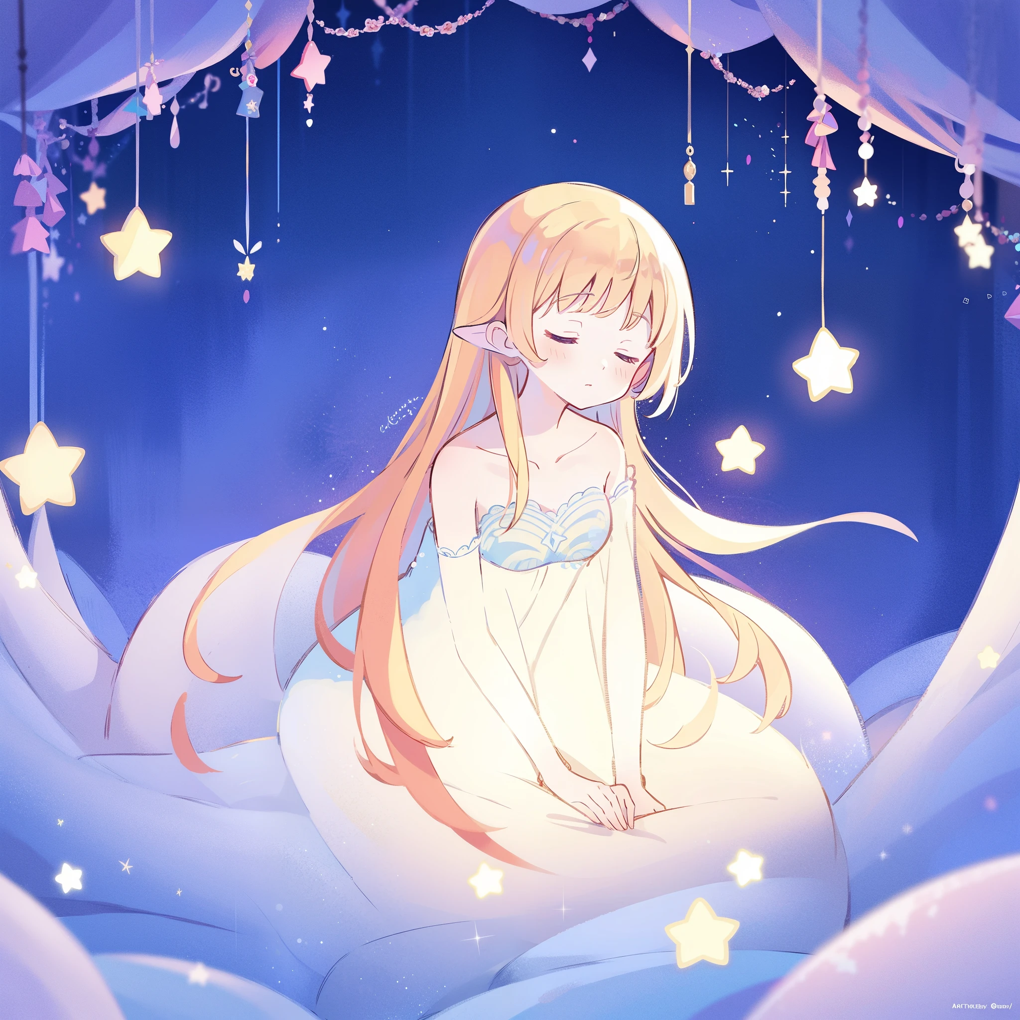 complex background, wishing star background, a woman wearing an ethereal mystical pink translucent dress that reflects the stars, dreamy, peaceful, serene composition, glowing stars, glowing, perfume promo art, mystic, complex drawing, highly detailed, Covergirl brand, promo art, artistic rendition, ethereal, starry night, midjourney style