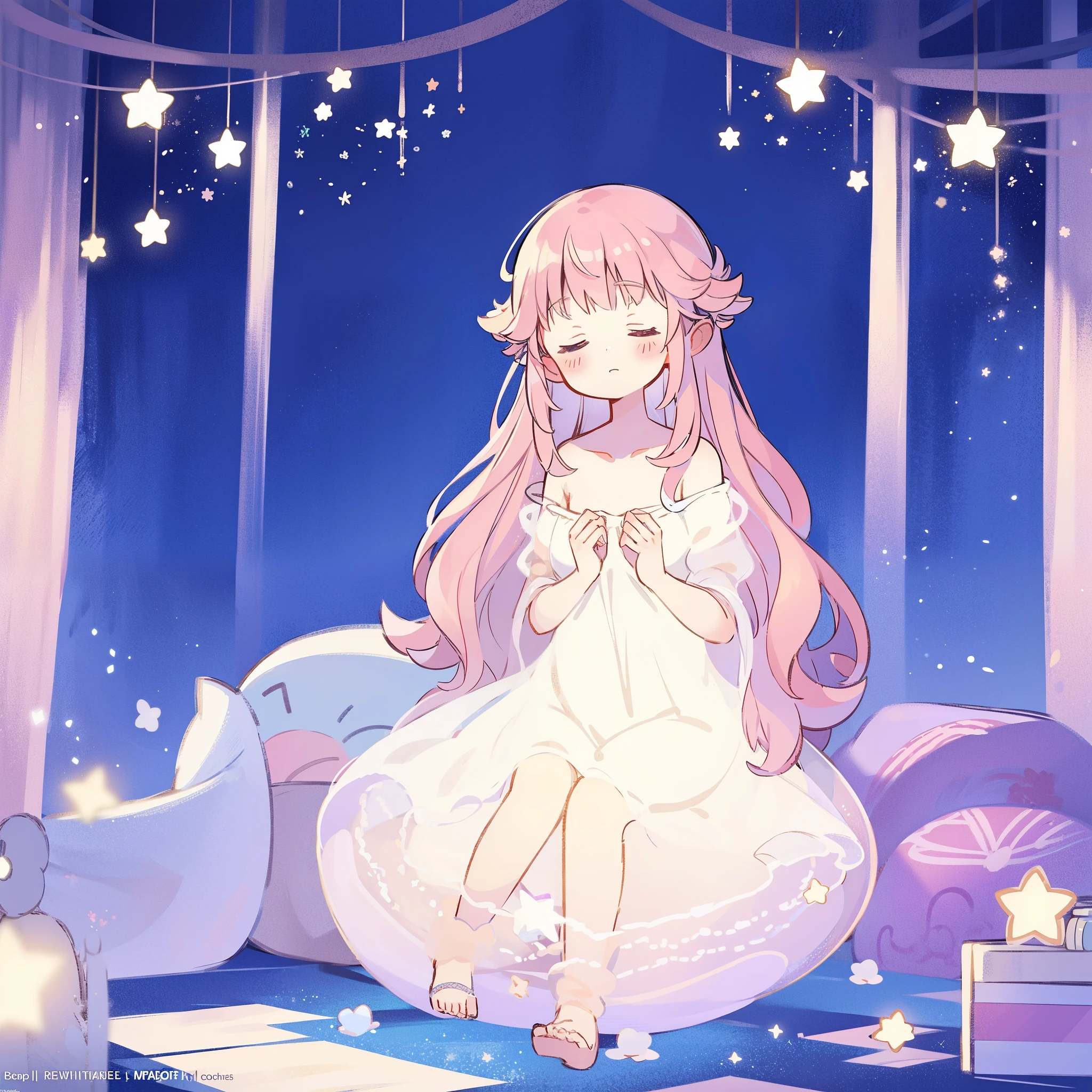 complex background, wishing star background, a woman wearing an ethereal mystical pink translucent dress that reflects the stars, dreamy, peaceful, serene composition, glowing stars, glowing, perfume promo art, mystic, complex drawing, highly detailed, Covergirl brand, promo art, artistic rendition, ethereal, starry night, midjourney style