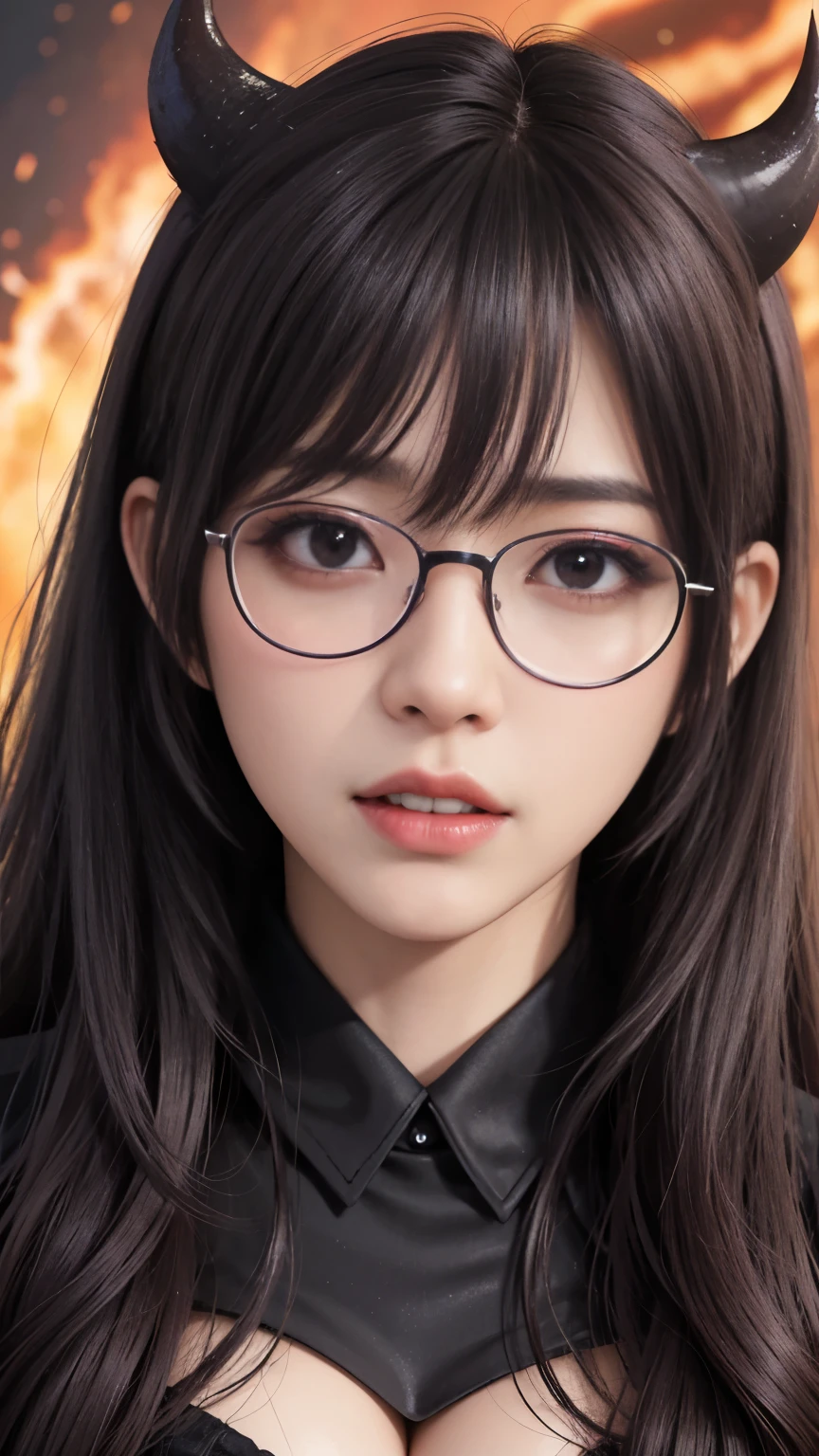 background（Black Night Sky，Big Moon），Woman close up，Wearing a white shirt、Purple Hair，Very long hair，very thick braids，Purple eyes，big 、((((Glasses))))、 realistic girl rendering, 8k artistic german bokeh, Enchanting girl, Realistic girl, Gurwitz, Gurwitz-style artwork, Girl Roleplay, Realistic 3D style, cgstation Popular Topics,, 8K Portrait Rendering,（Faithfulness，Faithfulness：1.4），Wear pink pajamas，巨big ，Sparkling eyes，Purple eyes、(highest quality,4K,8k,High resolution,masterpiece:1.2),Very detailed,(Realistic,photoRealistic,photo-Realistic:1.37),Mythical monster,Beast-like creature,Muscular,Six big legs,Stand like a gorilla,Red fur covering the body,two big horns,Boar tusk,Sharp Claws,huge shape,Burning Fire Magic,Energy aura,A menacing presence,Glowing Eyes,Intimidating posture,Dark Environment,Smoke-filled air,Ominous Shadow,Majestic and fierce,Explosive power,Vibrant colors,Bold,Horror art style,Dynamic configuration,Dramatic lighting,Muscle layers,large sharp teeth,Sharp Edges,Very detailedスケール,Fiery Crack,Burning Flames,Ferocious look,Burning with anger,Surrounded by sparks and embers