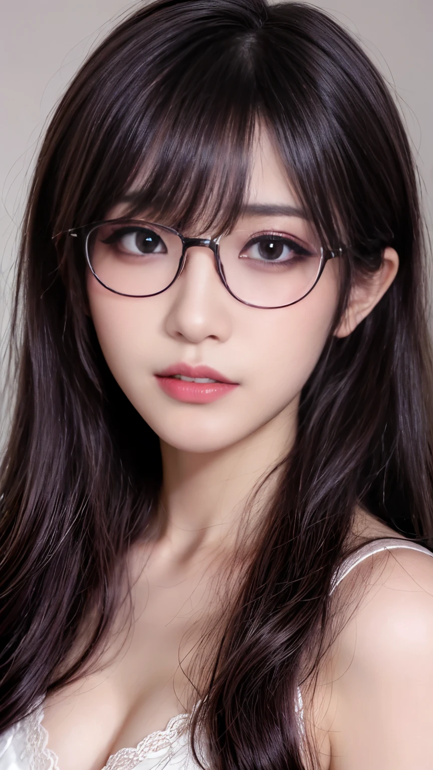 background（Black Night Sky，Big Moon），Woman close up，Wearing a white shirt、Purple Hair，Very long hair，very thick braids，Purple eyes，big 、((((Glasses))))、realistic girl rendering, 8k artistic german bokeh, Enchanting girl, Realistic girl, Gurwitz, Gurwitz-style artwork, Girl Roleplay, Realistic 3D style, cgstation Popular Topics,, 8K Portrait Rendering,（Faithfulness，Faithfulness：1.4），Wear pink pajamas，巨big ，Sparkling eyes，Purple eyes、Two Girls、highest quality、Super detailed、4K、Japanese、Captivating beauty、Attractive adult woman、Beautiful woman、Cool girl、evil female、Brainwashed、brainwashing、Fallen into evil、Grin、Evil expression、Evil smile、evil、Brown Hair、Wavy Hair、Swept-apart bangs、Heavy makeup、Heavy makeup、Sharp Eye、Hollow Eyes,Half-closed eyes、Hollow Eyes、Purple Eyeshadow、Black lipstick、Black lip gloss、Long black cheongsam、Wide sleeves、night、Spooky Fortresakeup brush、compensate、Are standing、