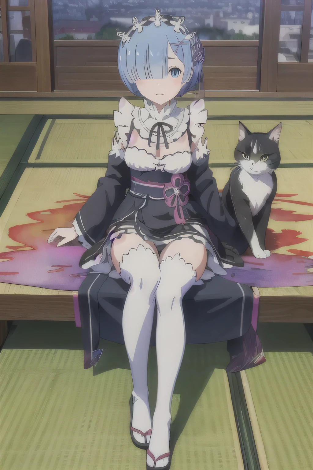 (((pixel-perfect, detail-perfect))), solo, 1girl, rem, roswaal mansion maid uniform, maid headdress, looking at viewer, smile (Rem:Re:Zero) (Watercolor style:1.4), (Muted Tone:1.3), Delicate, Detail, Masterpiece, (colorful)illustration
(best quality:1.2), intricate details, newest, edo, cat, darknight, midnight, Fantasy world, high leg kimono, attractive, shoulders, thighs, Living kimono, talking with kimono, moving kimono, discussion heated, fun, several cats in kimono at my feet, view from above, close up, Calm soothing look, Warm happy reassuring smile, dynamic angle, dynamic pose, close up, Artistic masterpieces that will go down in history