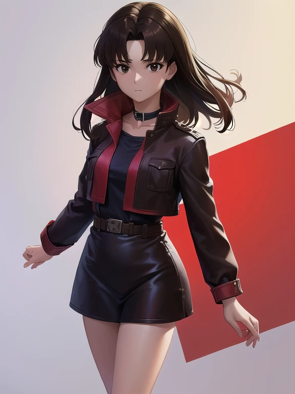 misatokatsuragi, misato katsuragi, pelo largo, (Brown eyes:1.5), pelo azul, (cabello purpura:1.2),
ROMPER dress, chaqueta, pendientes, botas, collar, vestido negro, tacones altos, vestido corto, (red chaqueta:1.5), mirar, wristmirar, cross collar,
ROMPER outdoors, Ciudad,
ROMPER looking at viewer, (tiro de vaquero:1.5),
ROMPER (Obra maestra:1.2), mejor calidad, high resolution, fondo de pantalla de unidad 8k, (ILLUSTRATION:0.8), (hermosos ojos detallados:1.6), cara extremadamente detallada, perfect lighting, CG extremadamente detallado, (manos perfectas, perfect anatomy),