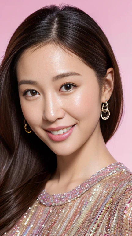 1 female, dream background, (highly detailed body, highly detailed face, highest quality:1.4), (35 year old female), looking at the viewer, smile with visible teeth, I can't see her hands, (very long layered hair:1.2), (her thighs are so beautiful:1.3), (8 thousand:1.5), (half-opened overall long knitwear :1.3),, expose breasts , expose shoulder ,(skin glow:1.3), (huge breasts:1.3), The most beautiful women in Korea,