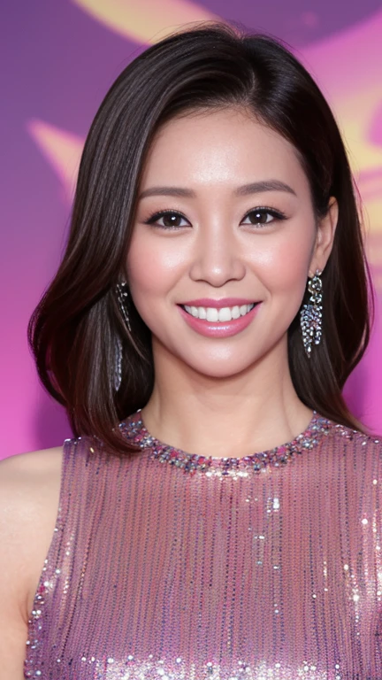 1 female, dream background, (highly detailed body, highly detailed face, highest quality:1.4), (35 year old female), looking at the viewer, smile with visible teeth, I can&#39;t see her hands, (very long layered hair:1.2), (her thighs are so beautiful:1.3), (8 thousand:1.5), (half-opened overall long knitwear :1.3),, expose breasts , expose shoulder ,(skin glow:1.3), (huge breasts:1.3), The most beautiful women in Korea,