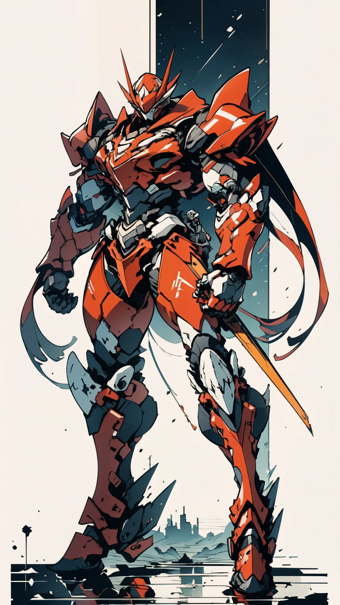 A man wearing a full-face helmet, a fantasy-style biotech armored combat suit, green eyes, (a composite layered chest armor), fully enclosed shoulder guards, matching arm and leg guards, the belt is adorned with 666 mark, (the color scheme is primarily red with yellow and white accents), the design balances heavy with agility, a high-tech bio-mecha armor, (Armor Concept Inspired by Demon, stand on the top of a skyscraper in a futuristic sci-fi city), this character embodies a finely crafted fantasy-surreal style armored hero in anime style, exquisite and mature manga art style, (battle damage, element, plasma, energy, the armor glows), ((male:1.5)), metallic, real texture material, dramatic, high definition, best quality, highres, ultra-detailed, ultra-fine painting, extremely delicate, professional, perfect body proportions, golden ratio, anatomically correct, symmetrical face, extremely detailed eyes and face, high quality eyes, creativity, RAW photo, UHD, 32k, Natural light, cinematic lighting, masterpiece-anatomy-perfect, masterpiece:1.5
