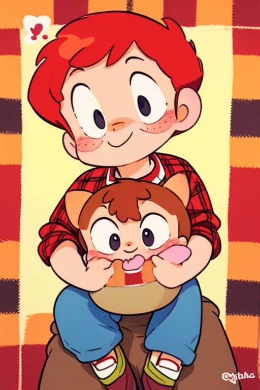 cute 12-years-old ginger irish ??? boy, freckles, red plaid shirt