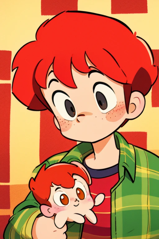 cute 12-years-old ginger irish ??? boy, freckles, red plaid shirt