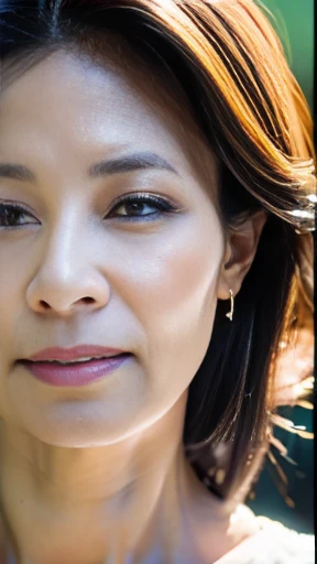 woman、50 years old、A proper gaze、Beautiful face、Noodles、Saggy breasts、Big Breasts、Realistic facial wrinkleouth wide open、Bust up shot、