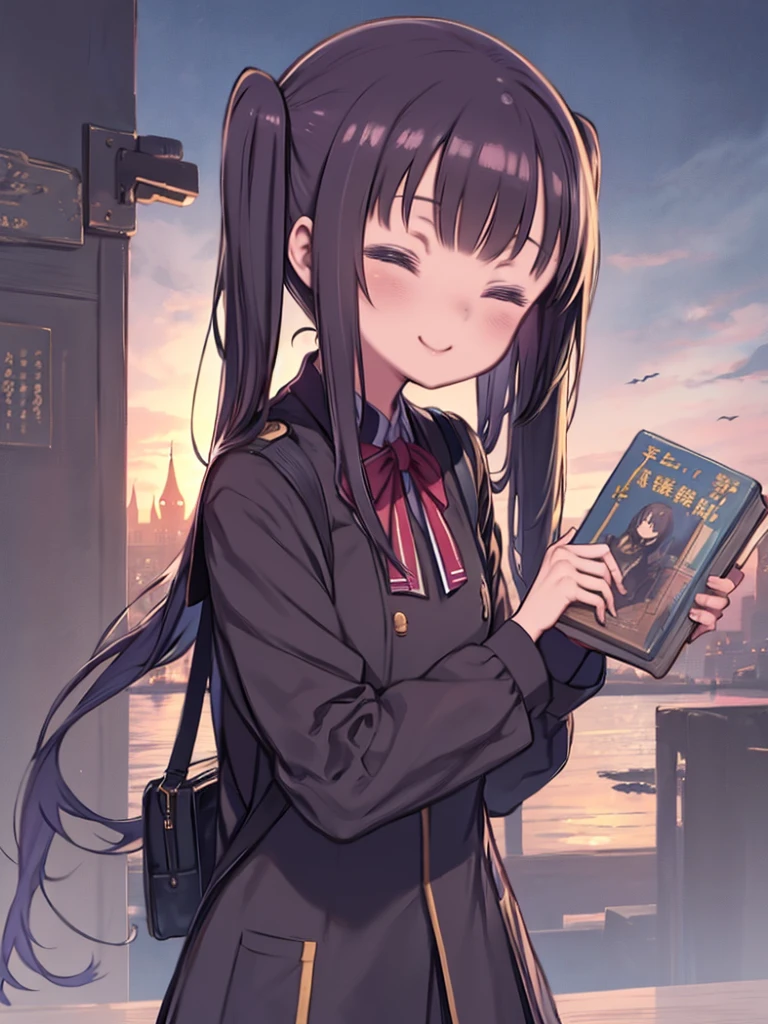 制服を着た女性がBookとBookを持っている、accessories, One girl, alone, View Viewer, smile, Holding, Twin tails, Mouth closed, Upper Body, uniform, Book, Hair Ring, Holding Book, garreg mach monastery uniform
