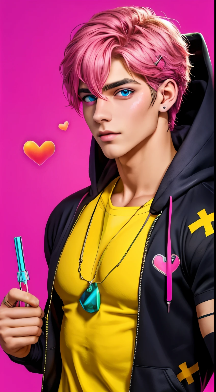 Two boys, one pinkshortbhair, one brown long-haired . Portraits,{heart effects},{Vivid Color},Pink background, multiple monochromatic colors,Wind,looking at viewer,pretty,{{Pink hospital room}}, {bandages},{pop syringe},short hair/ long hair,,Vivid Color,Beautiful, to detailed eyes, jewel-like eyes, colorful eyes, sparkling eyes,{{{Youth}}},Good looking guy,{{{boy}}},{Top quality},{{Colorful mass pills}},{{{colorful mass capsule pills}}},moe sleeves,hoodie,hairpin,rabbit,pink effect,purple cross,pink heart,stuffed cat,pink hair,top quality,CG,High Resolution,Illustration,Beautiful detailed eyes,looking at viewer,finely drawn, {Art Book}, {{Vivid Color}},Long lashes, lots of lashes,{{Face close-up}},leaning to the side,{{{Male}}},mysterious,night,{young men},{{adult men}},{{{sanpaku eyes}}}, {{{scornful eyes}}},{{{He's handsome}}}, {{Beautiful young man}},{{{{Good looking guy}}}}, Colorful, Beautiful, detailed eyes, jewel-like eyes,colorful eyes, sparkling eyes,{{{{{boy}}}}},Wind,{1boy},{1 person} hyper jock, moon