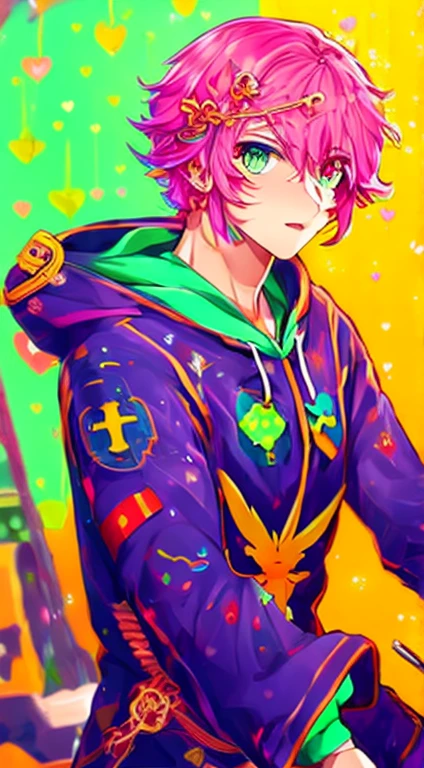Portraits,{heart effects},{Vivid Color},Pink background, multiple monochromatic colors,Wind,looking at viewer,pretty,{{Pink hospital room}}, {bandages},{pop syringe},short hair,Vivid Color,Beautiful, detailed eyes, jewel-like eyes, colorful eyes, sparkling eyes,{{{Youth}}},Good looking guy,{{{boy}}},{Top quality},{{Colorful mass pills}},{{{colorful mass capsule pills}}},moe sleeves,hoodie,hairpin,rabbit,pink effect,purple cross,pink heart,stuffed cat,pink hair,top quality,CG,High Resolution,Illustration,Beautiful detailed eyes,looking at viewer,finely drawn, {Art Book}, {{Vivid Color}},Long lashes, lots of lashes,{{Face close-up}},leaning to the side,{{{Male}}},mysterious,night,{young men},{{adult men}},{{{sanpaku eyes}}}, {{{scornful eyes}}},{{{He's handsome}}}, {{Beautiful young man}},{{{{Good looking guy}}}}, Colorful, Beautiful, detailed eyes, jewel-like eyes,colorful eyes, sparkling eyes,{{{{{boy}}}}},Wind,{1boy},{1 person}