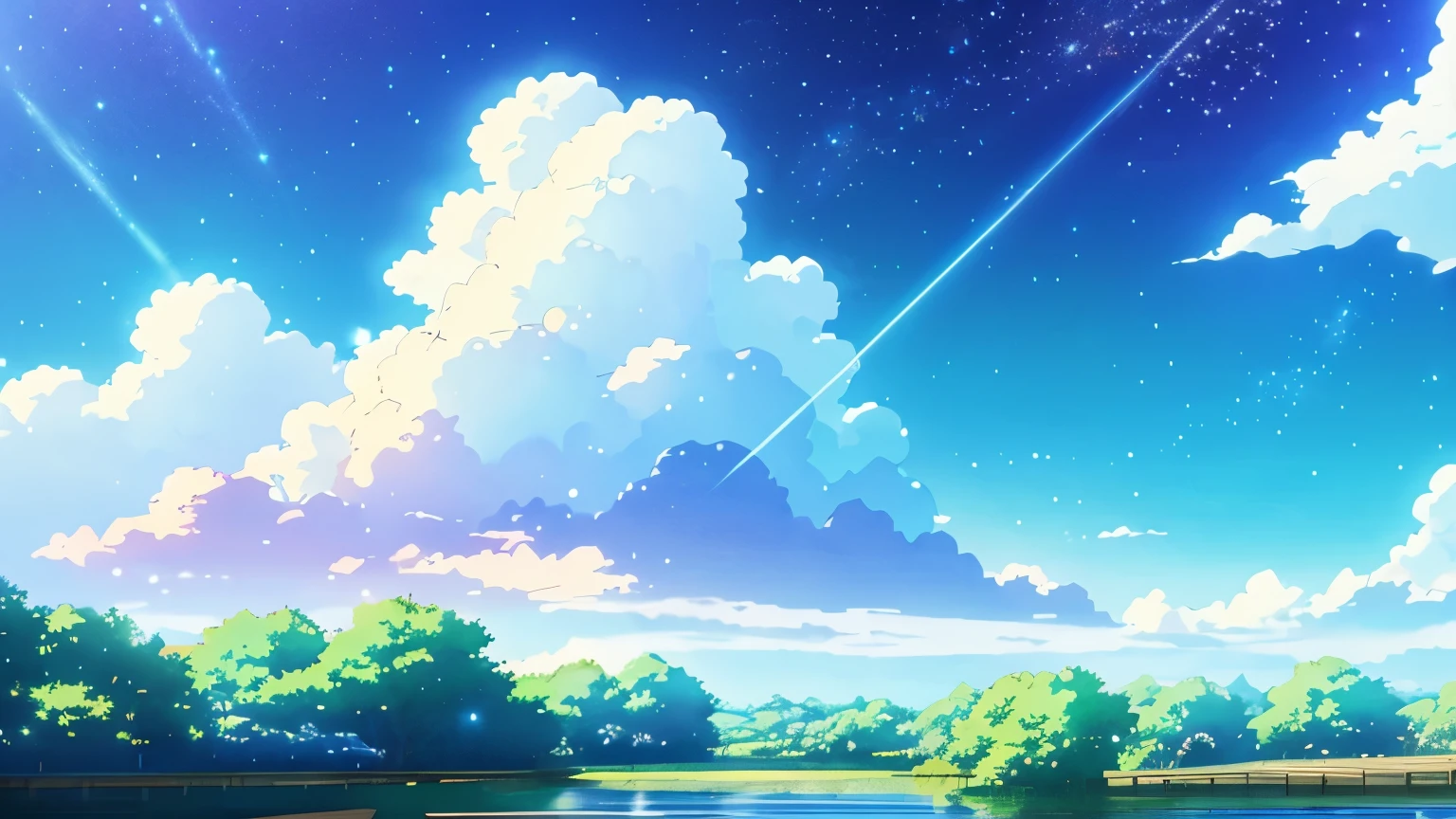 Anime blue sky and clouds and stars, hd anime, anime sky wallpapers, wallpaper anime, Anime background art, Makoto Shinkai's style, Anime Sky, in the style of makoto shinkai, Makoto Shinkai. —h 2160, 4k manga wallpapers, beautiful anime scenery