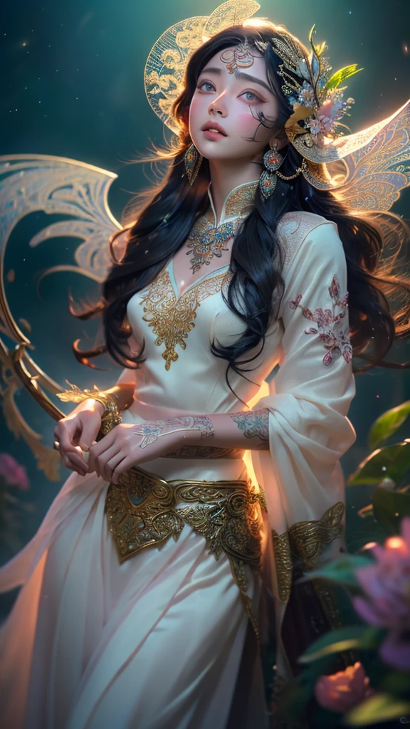 (((masterpiece))), (((highest quality))), ((Super detailed)),(Highly detailed CG illustrations), ((Very delicate and beautiful)),Cinematic Light, Create amazing fantasy art，Fairy Fantasy，Hoan Lap，myth，One girl，Hmong girl in Hmong costume， Hmong,clothing、headgear、耳Nipple Ring，8k wallpaper，solidarity，Art Station，High resolution CG