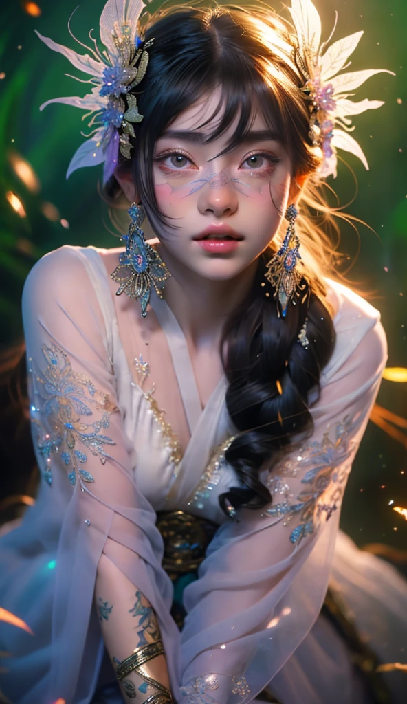 (((masterpiece))), (((highest quality))), ((Super detailed)),(Highly detailed CG illustrations), ((Very delicate and beautiful)),Cinematic Light, Create amazing fantasy art,Fairy Fantasy,Hoan Lap,myth,One girl,Hmong girl in Hmong costume, Hmong,clothing、headgear、耳Nipple Ring,8k wallpaper,solidarity,Art Station,High resolution CG
