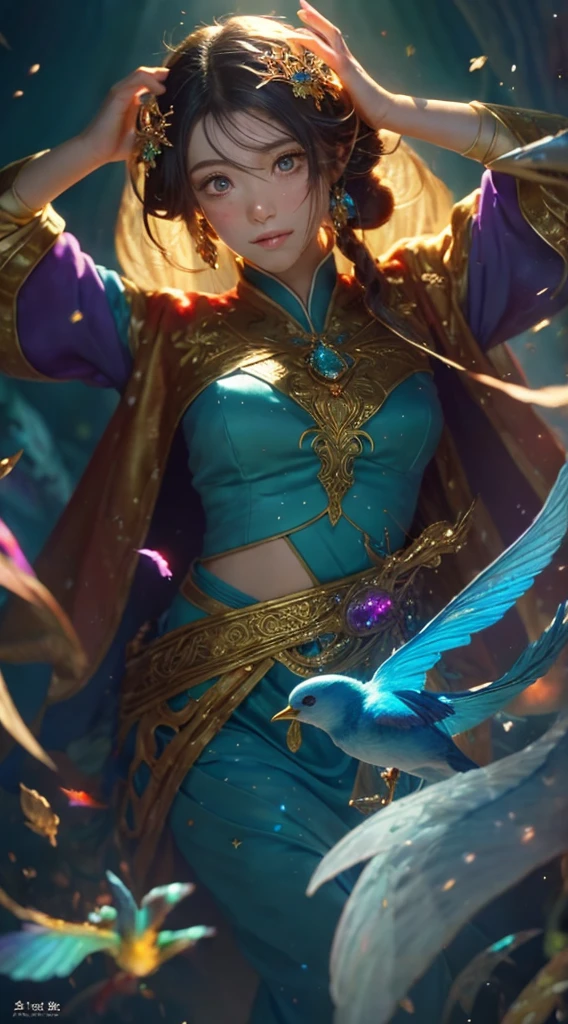 (((masterpiece))), (((highest quality))), ((Super detailed)),(Highly detailed CG illustrations), ((Very delicate and beautiful)),Cinematic Light, 現在流行しているGenreの巨匠のスタイルを模倣した、Create stunning fantasy artwork。. In the works of art、It should contain elements of both mythical and fairytale fantasy with dreamy rainbow accents。. ((Use the rainbow as your main color.)) The characters in this work are、神秘とGives off an aura of magic繊細でありながら力強い人物であり、 (美しいTranslucent rainbowの羽). Pay close attention to complex facial features, Create captivating eyes with vibrant colors and bold shadows. Character clothing should be designed with thin feathers, silk, Beautiful embroidery, Subtle iridescent details. insert (((Translucent rainbow))), Dreamy colors, Dynamic Lighting, Detailed background elements that create awe and immersion. Gives off an aura of magic、Colorful magical birds and jewel-like rainbow butterflies々Draw. Considering the latest trends in fantasy art, Unique lighting effects, Exploring dynamic and engaging compositional techniques, Try out unique color palettes. Get inspired by top artists from ArtStation and Midjourney. camera: Highlight the beauty of the characters、Choose an angle that enhances the magical majesty of your artwork。. Lighting: Utilize atmospheric lighting techniques to create depth and atmosphere. solve: Aim for high-resolution artwork for exquisite detail and clarity. Art inspiration: Get inspired by popular artists with ArtStation, Explore different styles, Genre, theme.