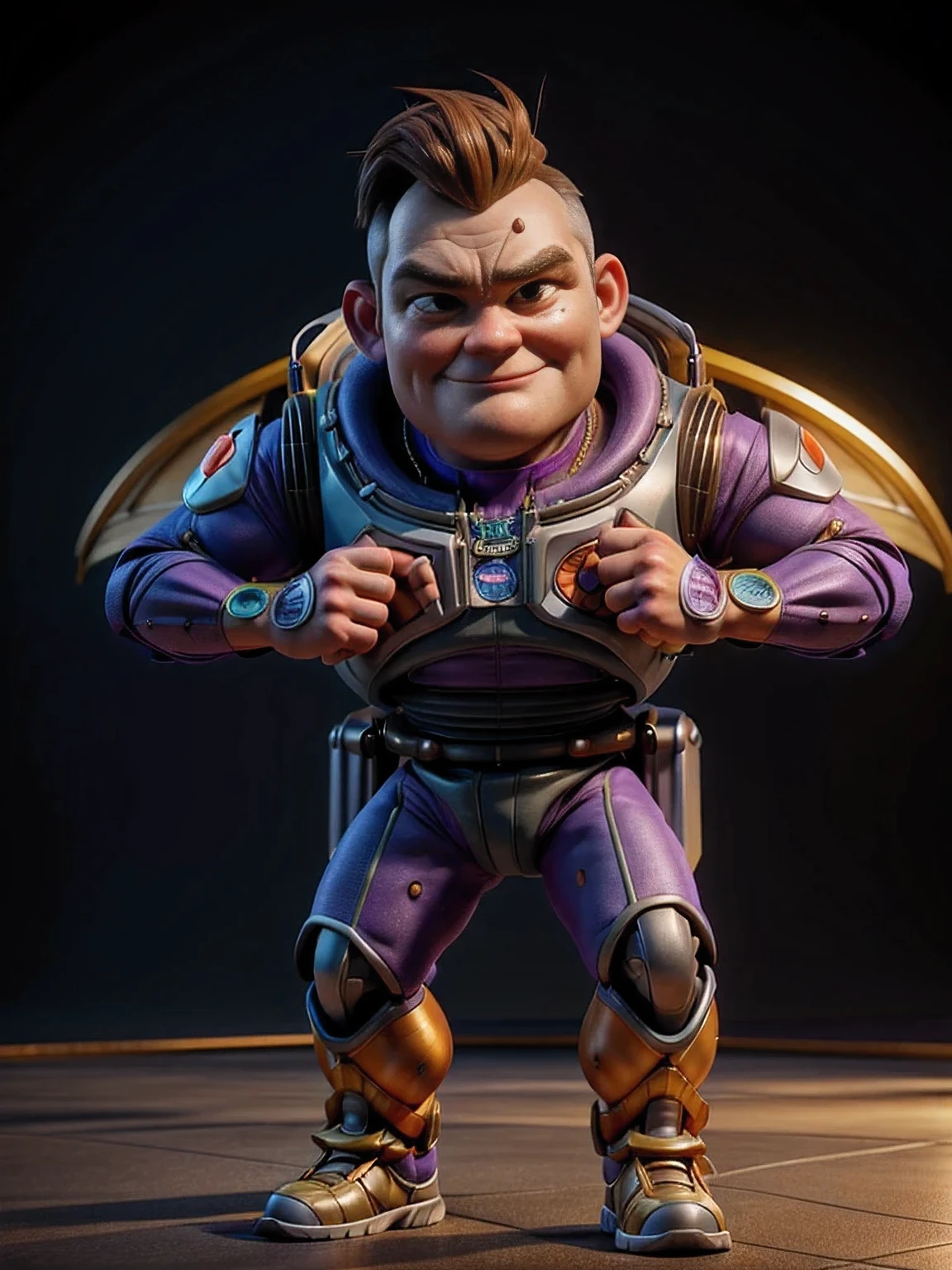 Buzz Lightyear character, super detailed,cartoon style, 3D rendering, very realistic, Photorealistic, studio lighting, sharp focus, Physically based rendering, Extremely detailed description, professional, bright colors, dynamic pose, heroic, futuristic, Cosmic theme, metal materials,, cinematic angle, complex parts, 8k render,HDR