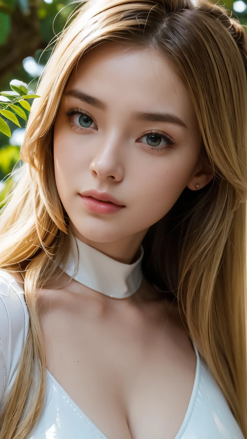 Beautiful woman with perfect figure:1.4、Layered Hairstyles、Protruding cleavage、Two-dimensional clothing:1.5、Highly detailed face and skin texture、double eyelid、Whitening the skin、Long white hair、Repelling water、collar