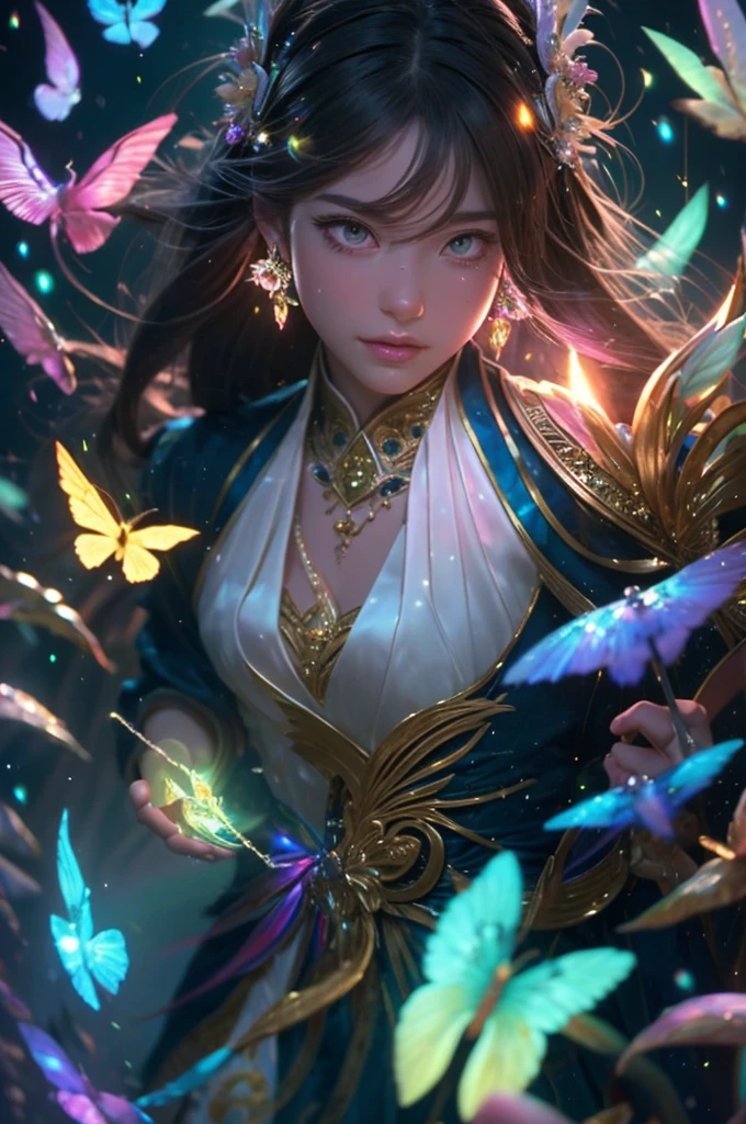 (((masterpiece))), (((highest quality))), ((Super detailed)),(Highly detailed CG illustrations), ((Very delicate and beautiful)),From above、Cinematic Light, 現在流行しているGenreの巨匠のスタイルを模倣した、Create stunning fantasy artwork。. In the works of art、It should contain elements of both mythical and fairytale fantasy with dreamy rainbow accents。. ((Use the rainbow as your main color.)) The characters in this work are、神秘とGives off an aura of magic繊細でありながら力強い人物であり、 (美しいTranslucent rainbowの羽). Pay close attention to complex facial features, Create captivating eyes with vibrant colors and bold shadows. Character clothing should be designed with thin feathers, silk, Beautiful embroidery, Subtle iridescent details. insert (((Translucent rainbow))), Dreamy colors, Dynamic Lighting, Detailed background elements that create awe and immersion. Gives off an aura of magic、Colorful magical birds and jewel-like rainbow butterflies々Draw. Considering the latest trends in fantasy art, Unique lighting effects, Exploring dynamic and engaging compositional techniques, Try out unique color palettes. Get inspired by top artists from ArtStation and Midjourney. camera: Highlight the beauty of the characters、Choose an angle that enhances the magical majesty of your artwork。. Lighting: Utilize atmospheric lighting techniques to create depth and atmosphere. solve: Aim for high-resolution artwork for exquisite detail and clarity. Art inspiration: Get inspired by popular artists with ArtStation, Explore different styles, Genre, theme.