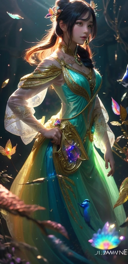 (((masterpiece))), (((highest quality))), ((Super detailed)),(Highly detailed CG illustrations), ((Very delicate and beautiful)),turn around、Cinematic Light, 現在流行しているGenreの巨匠のスタイルを模倣した、Create stunning fantasy artwork。. In the works of art、It should contain elements of both mythical and fairytale fantasy with dreamy rainbow accents。. ((Use the rainbow as your main color.)) The characters in this work are、神秘とGives off an aura of magic繊細でありながら力強い人物であり、 (美しいTranslucent rainbowの羽). Pay close attention to complex facial features, Create captivating eyes with vibrant colors and bold shadows. Character clothing should be designed with thin feathers, silk, Beautiful embroidery, Subtle iridescent details. insert (((Translucent rainbow))), Dreamy colors, Dynamic Lighting, Detailed background elements that create awe and immersion. Gives off an aura of magic、Colorful magical birds and jewel-like rainbow butterflies々Draw. Considering the latest trends in fantasy art, Unique lighting effects, Exploring dynamic and engaging compositional techniques, Try out unique color palettes. Get inspired by top artists from ArtStation and Midjourney. camera: Highlight the beauty of the characters、Choose an angle that enhances the magical majesty of your artwork。. Lighting: Utilize atmospheric lighting techniques to create depth and atmosphere. solve: Aim for high-resolution artwork for exquisite detail and clarity. Art inspiration: Get inspired by popular artists with ArtStation, Explore different styles, Genre, theme.