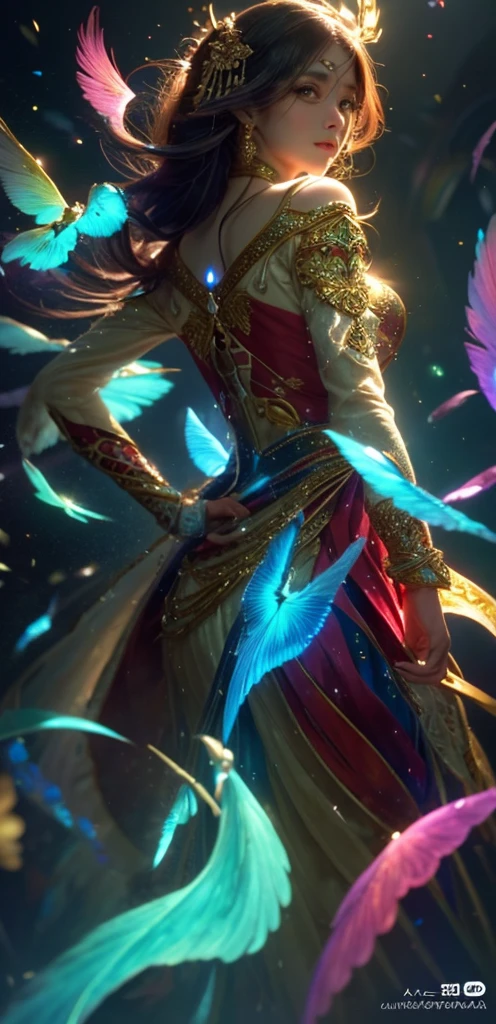 (((masterpiece))), (((highest quality))), ((Super detailed)),(Highly detailed CG illustrations), ((Very delicate and beautiful)),turn around、Cinematic Light, 現在流行しているGenreの巨匠のスタイルを模倣した、Create stunning fantasy artwork。. In the works of art、It should contain elements of both mythical and fairytale fantasy with dreamy rainbow accents。. ((Use the rainbow as your main color.)) The characters in this work are、神秘とGives off an aura of magic繊細でありながら力強い人物であり、 (美しいTranslucent rainbowの羽). Pay close attention to complex facial features, Create captivating eyes with vibrant colors and bold shadows. Character clothing should be designed with thin feathers, silk, Beautiful embroidery, Subtle iridescent details. insert (((Translucent rainbow))), Dreamy colors, Dynamic Lighting, Detailed background elements that create awe and immersion. Gives off an aura of magic、Colorful magical birds and jewel-like rainbow butterflies々Draw. Considering the latest trends in fantasy art, Unique lighting effects, Exploring dynamic and engaging compositional techniques, Try out unique color palettes. Get inspired by top artists from ArtStation and Midjourney. camera: Highlight the beauty of the characters、Choose an angle that enhances the magical majesty of your artwork。. Lighting: Utilize atmospheric lighting techniques to create depth and atmosphere. solve: Aim for high-resolution artwork for exquisite detail and clarity. Art inspiration: Get inspired by popular artists with ArtStation, Explore different styles, Genre, theme.