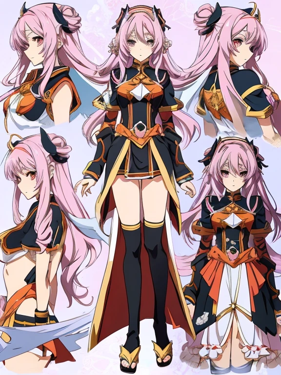 anime - style image of a character with a variety of hair and accessories, anime set style, anime character reference sheet, fantasy uniform, flat anime style, anime full body illustration, full_body!!, complete detailed body, extra detailed body, anime vtuber full body model, soft anime illustration, anime style character, clean detailed anime style,