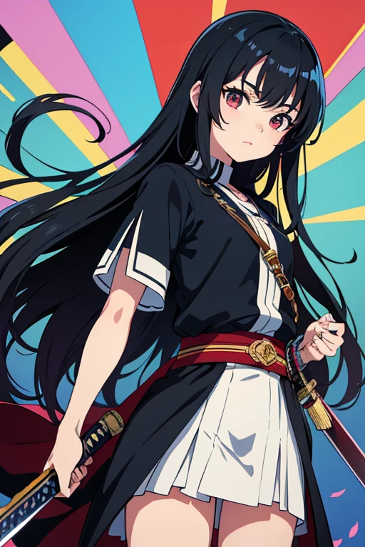 masterpiece, highest quality, High resolution,Anime Style、Characters from TenSura、bright Black Hair(lower:10:1)、Beauty、Holding a sword、Clothing of the brave